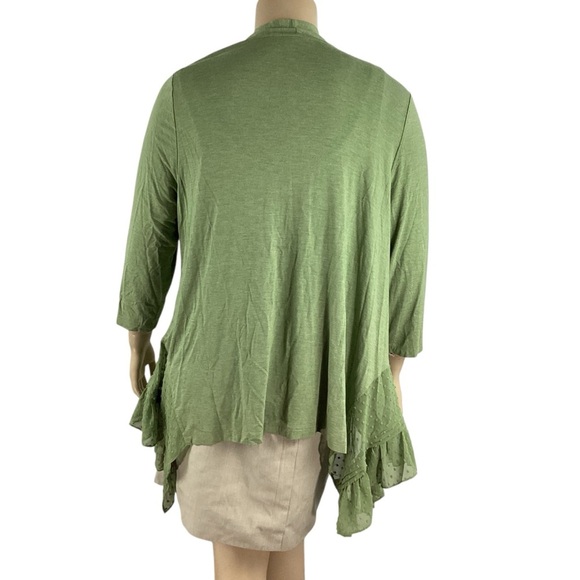 LOGO by Lori Goldstein Green Open Cardigan Swiss Dot Trim XL - Picture 5 of 7